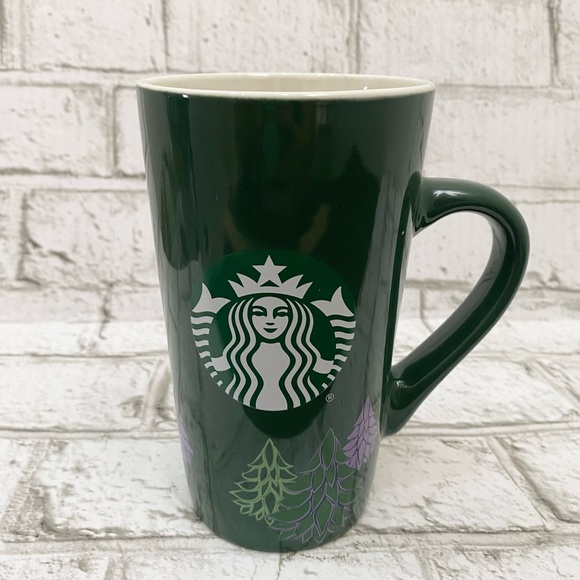 2020 STARBUCKS Tall Green Holiday Pine Trees Ceramic Coffee Mug 16fl.oz - Picture 1 of 16